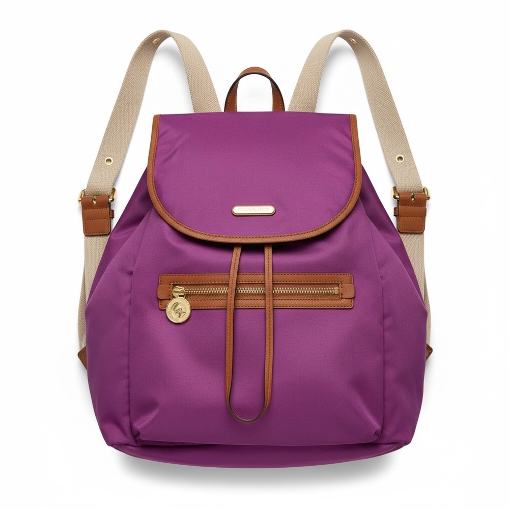 Michael Kors Purple Backpack Purse with Brown Details
